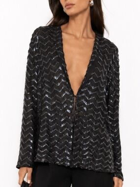VINTAGE DAYMOR COUTURE 100% Silk Black Beaded Blouse Size US12